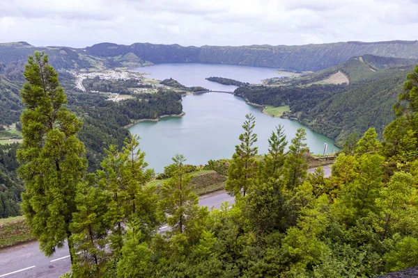 Мальовничий Вид Озеро Sete Cidades Сім Міст Озера Вулканічних Кратерне — стокове фото