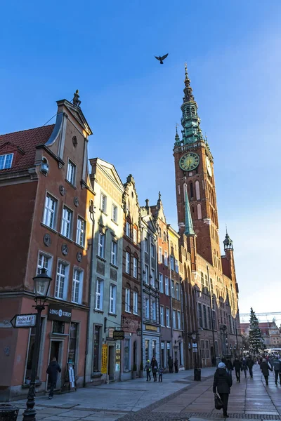 Gdansk Polen December 2016 Mensen Lopen Langs Lange Straat Dluga — Stockfoto
