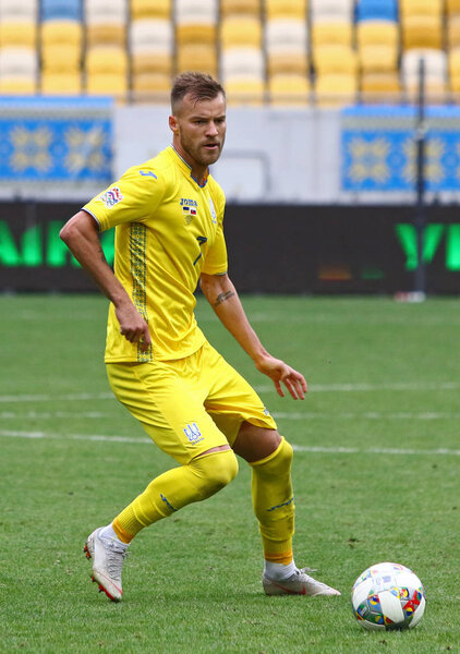 LVIV, UKRAINE - SEPTEMBER 9, 2018: Andriy Yarmolenko of Ukraine in action during the UEFA Nations League game against Slovakia at Arena Lviv stadium in Lviv. Ukraine won 1-0