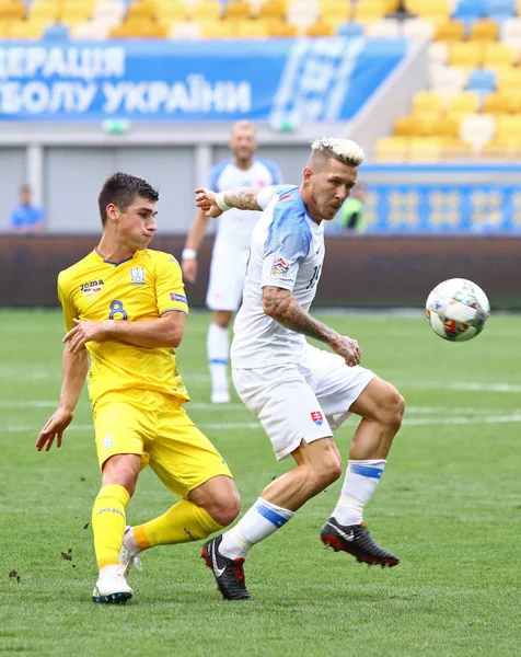 Lvov Ukrajina Září 2018 Ruslan Malinovskiy Ukrajiny Bojuje Míč Juraj — Stock fotografie