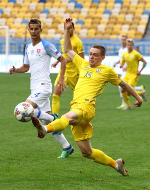 Lviv, Ukrayna - 9 Eylül 2018: Eylem sırasında Slovakya Lviv Arena Lviv Stadyumu'nda Uefa Milletler Ligi maçında Ukrayna'nın Viktor Tsygankov. Ukrayna 1-0 kazandı
