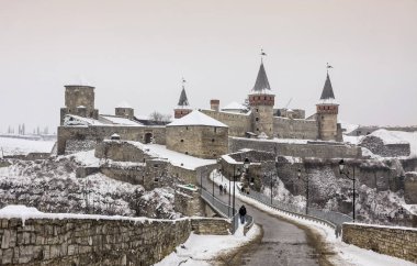 Kamyanets-Podilsky, Ukrayna, Ortaçağ Kalesi kış görünümü