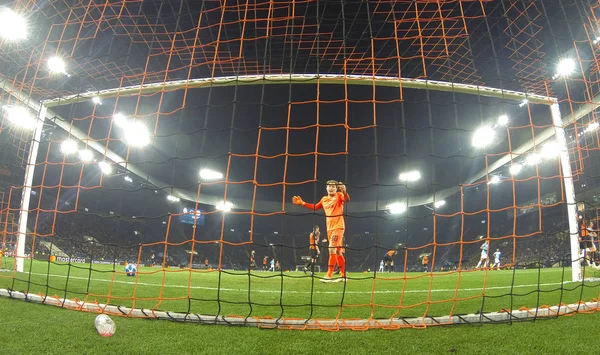 Kharkiv Ukraine Outubro 2018 Goleiro Andriy Pyatov Shakhtar Donetsk Reage — Fotografia de Stock