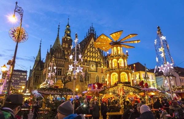 Wroclaw Pologne Déc 2017 Marché Noël Sur Place Marché Rynek — Photo