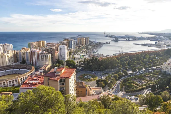 Luchtfoto Van Skyline Van Stad Malaga Andalusië Spanje Plaza Toros — Stockfoto