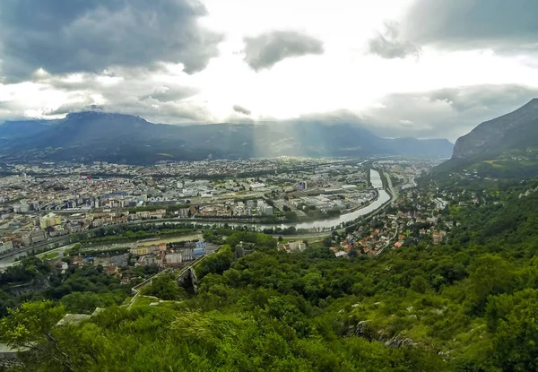 Panoramik Hava Kenti Grenoble Fransa Bulutlu Gökyüzü — Stok fotoğraf