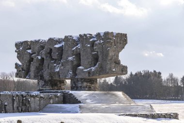 Lublin, Polonya - 17 Ocak 2018: Mücadele ve şehitlik Anıtı (Lehçe: Pomnik Walki ben Meczenstwa) Majdanek toplama kampında Lublin, Polonya