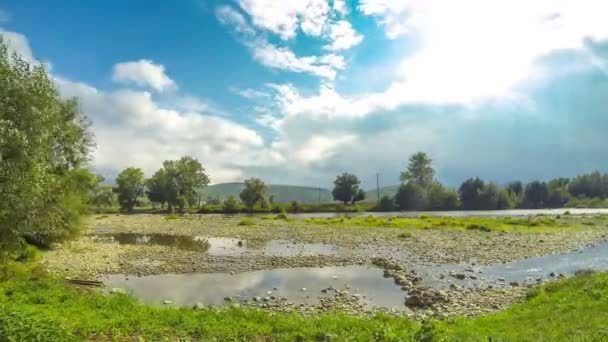 Summer panoramic landscape of Latorica river in Transcarpathian region, Ukraine. Time Lapse. 4K UltraHD