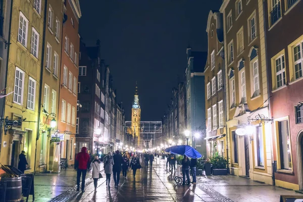 Gdansk Polen December 2016 Mensen Lopen Langs Lange Straat Dluga — Stockfoto