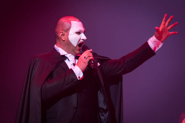 KYIV, UKRAINE - NOVEMBER 22, 2018: Singer performs on stage during "The Game of Thrones" Symphony Orchestra concert at National Palace of Arts "Ukraina" in Kyiv