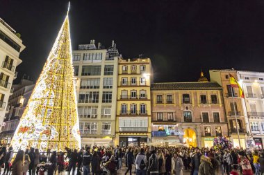 Malaga şehir, Andalusia sokaklarda Noel süsleri, 