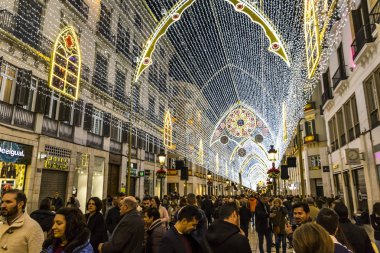 Malaga şehir, Andalusia sokaklarda Noel süsleri, 