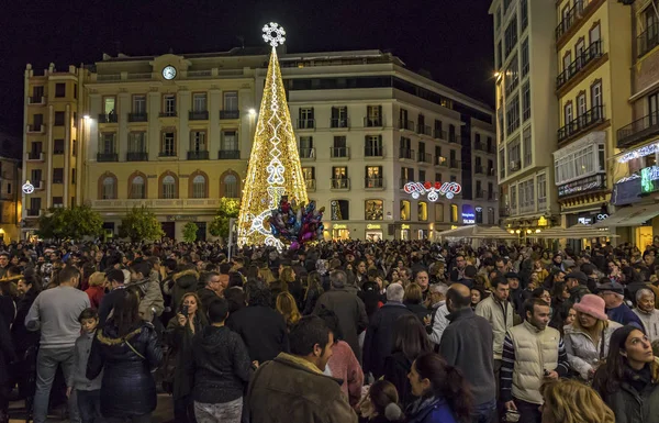 Christmas decorations on the streets of Malaga city, Andalusia, — Stock Photo, Image