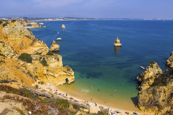 Malowniczy Widok Praia Camil Plaża Znajdująca Się Regionie Lagos Algarve — Zdjęcie stockowe