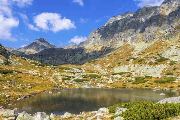 Senderismo Las Altas Montañas Tatras Vysoke Tatry Eslovaquia Lago Sobre —  Fotos de Stock