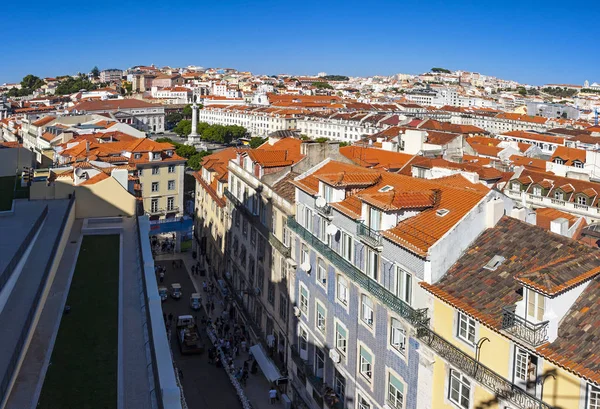 Panoramiczne Panoramę Starego Miasta Lizbonie Portugalia Odległość Placu Rossio Pombaline — Zdjęcie stockowe