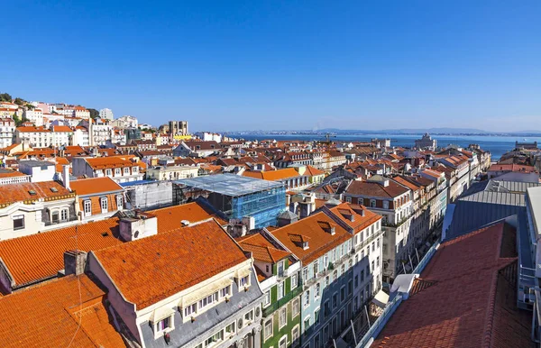 Aerial Skyline Utsikt Över Lissabons Gamla Stan Portugal Stadsdelen Alfama — Stockfoto