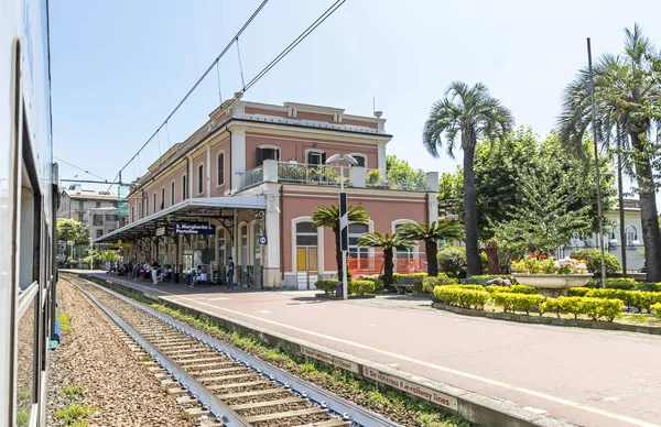 Santa Margherita Ligure, Italy - June 28, 2016: S.Margherita Ligure-Portofino railway station. Portofino is an Italian holiday resort famous for its picturesque harbour. Located in 5km from the Trenitalia train station