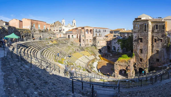 Kalıntıları Roma Tiyatrosu Catania Sicilya, İtalya — Stok fotoğraf