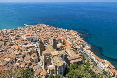 Cefalu eski şehir, Sicilya, İtalya'nın havadan görünümü