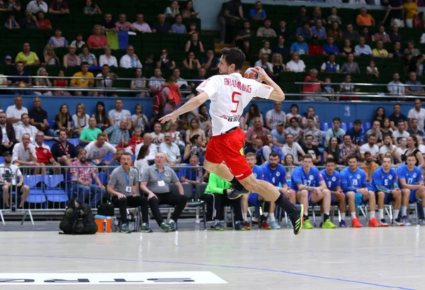 Ehf Euro 2020 Elemeleri hentbol oyunu Ukrayna v Danimarka — Stok fotoğraf