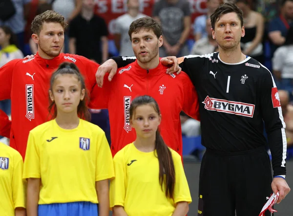 Ehf Euro 2020 Elemeleri hentbol oyunu Ukrayna v Danimarka — Stok fotoğraf