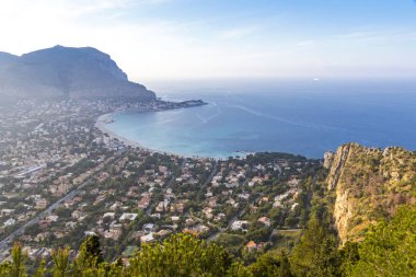 Hava panoramik Mondello Beach, Palermo, Sicilya, İtalya