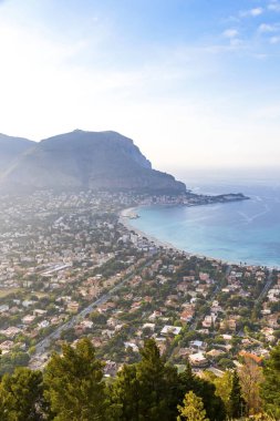 Hava panoramik Mondello Beach, Palermo, Sicilya, İtalya