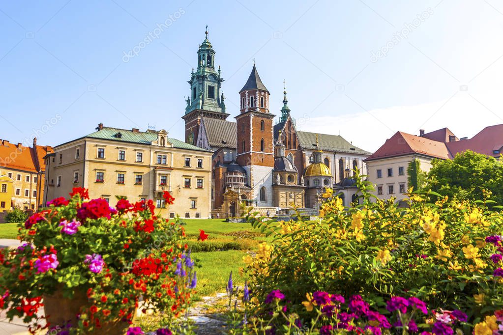 Summer view of Wawel Royal Castle complex in Krakow, Poland