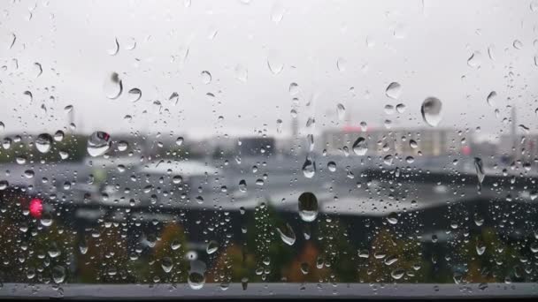 Σταγόνες βροχής στην επιφάνεια των γυαλιών — Αρχείο Βίντεο