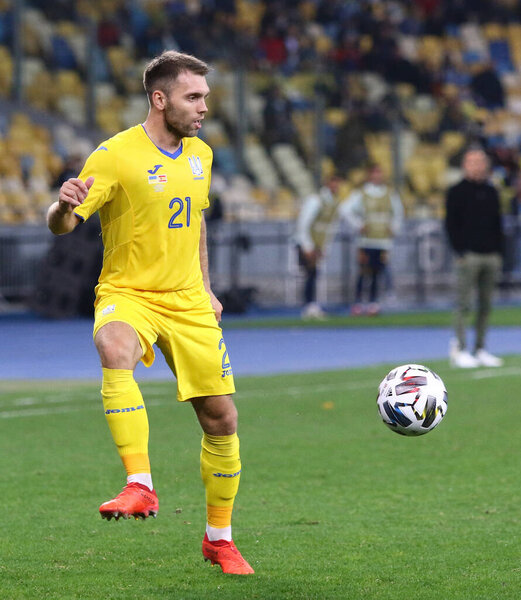 KYIV, UKRAINE - OCTOBER 13, 2020: Oleksandr Karavaev of Ukraine in action during the UEFA Nations League game against Spain at NSK Olimpiyskiy stadium in Kyiv. Ukraine won 1-0