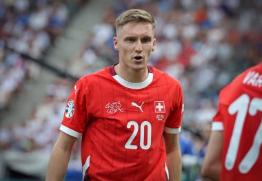 Berlin, Germany - June 29, 2024: Michel Aebischer of Switzerland (#20) in action during the UEFA EURO 2024 Round of 16 game Switzerland v Italy at Olympiastadion in Berlin, Germany