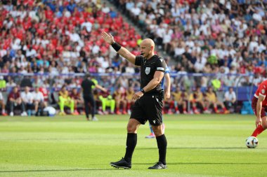 Berlin, Germany - June 29, 2024: Referee Szymon Marciniak (POL) in action during the UEFA EURO 2024 Round of 16 game Switzerland v Italy at Olympiastadion in Berlin, Germany