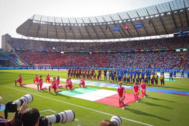 Berlin, Germany - June 29, 2024: Starting ceremony before the UEFA EURO 2024 Round of 16 game Switzerland v Italy at Olympiastadion in Berlin, Germany