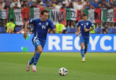 Berlin, Germany - June 29, 2024: Federico Chiesa of Italy (#14) in action during the UEFA EURO 2024 Round of 16 game Switzerland v Italy at Olympiastadion in Berlin, Germany
