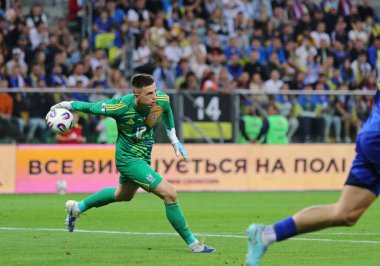Wroclaw, Poland - September 5, 2025: Goalkeeper Anatoliy Trubin of Ukraine in action during the FIFA World Cup 2026 Qualifying round game against France at Tarczynski Arena