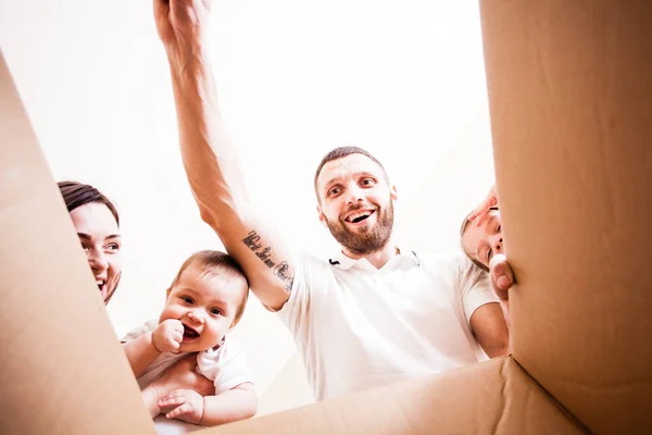 Family delight for the new purchase — Stock Photo, Image