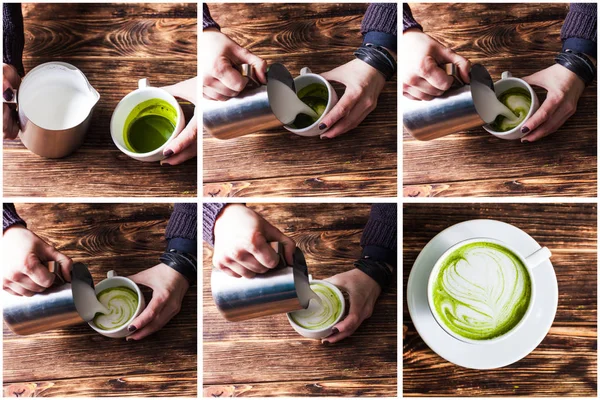 Set di fare il cappuccino al tè matcha — Foto Stock