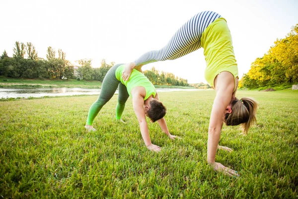 Жінки розтягують тренування в парку на відкритому повітрі — стокове фото