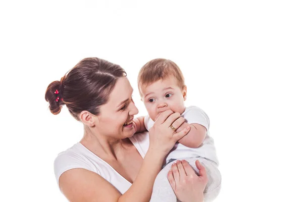 Happy Mother and Baby isolated on white — Stock Photo, Image