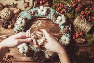 Üstten görünüm tablo yapma doğa çelenk