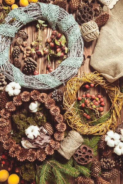Nature wreath making flat lay on the table