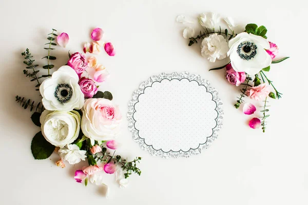 Floral wedding frame with polka dot paper template