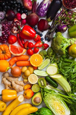 Üst görünüm vegan gıda, anti-yaş ve alkali diyet