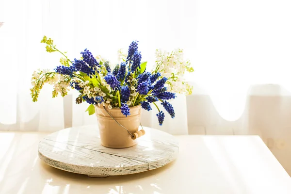 Banda grape hyacinty v keramické vázy — Stock fotografie