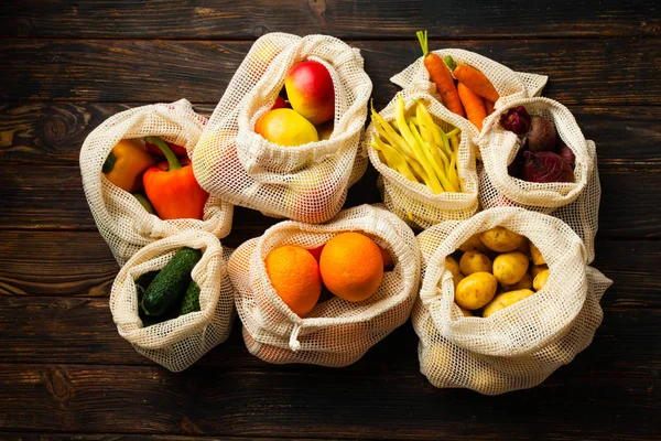 Eko ekologiczne Bawełniane torby netto z warzywami — Zdjęcie stockowe