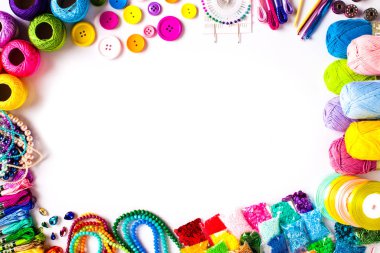 Diy için Zanaat malzemeleri, üst görünüm çerçevesi beyaz izole