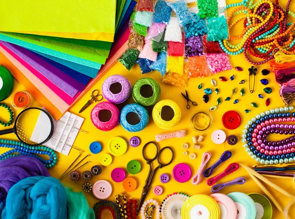 Craft supplies for creative handmade, top view set — Stock Photo, Image