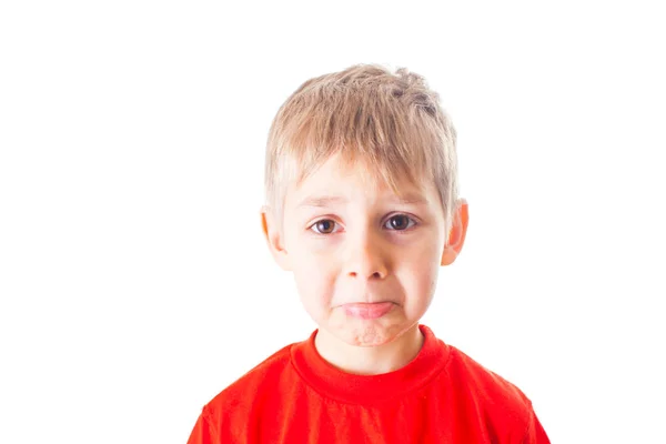 Zavřít portrét prosit malého chlapce do izolace — Stock fotografie