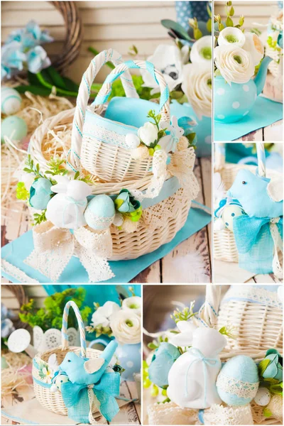 Easter designed provence decor, textile bird and eggs — Stock Photo, Image